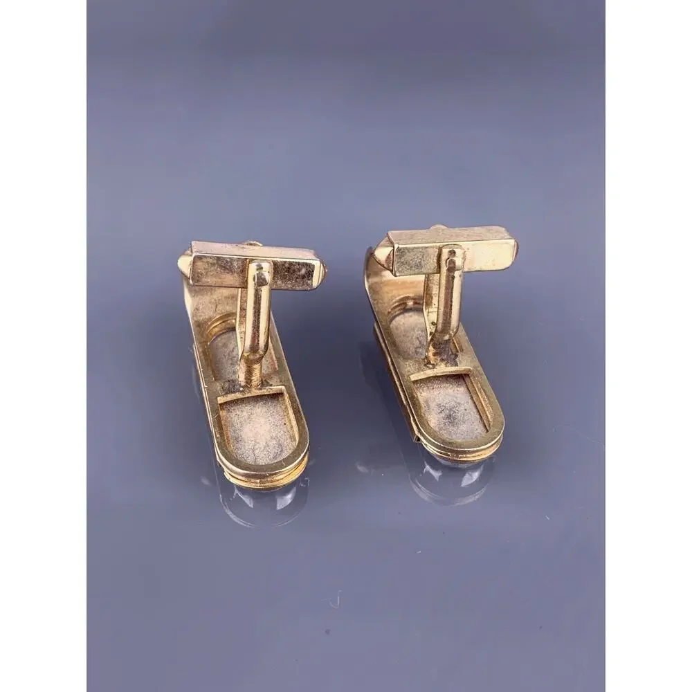 Oblong Modern Silver Gold Tone Cufflinks Diagonal Stripes Swank Vintage
